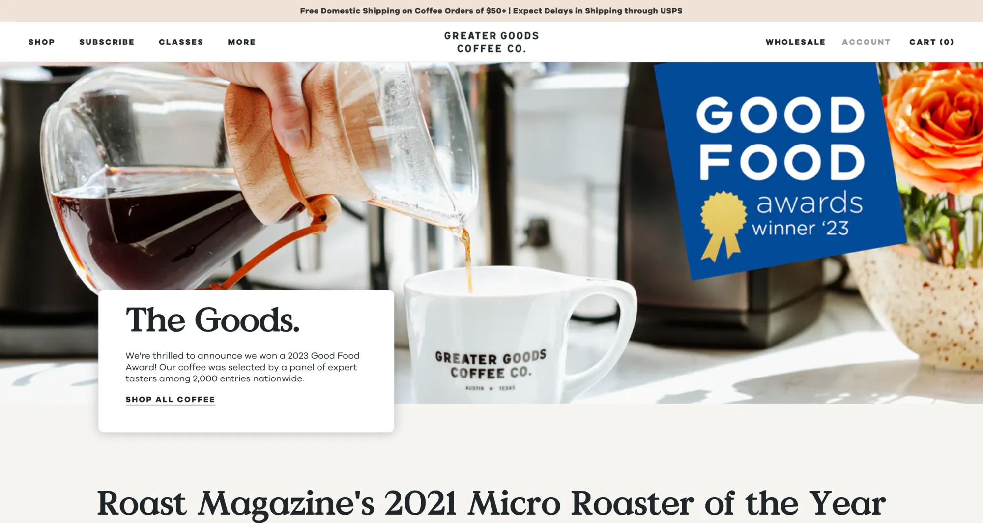 Greater Goods Coffee Homepage